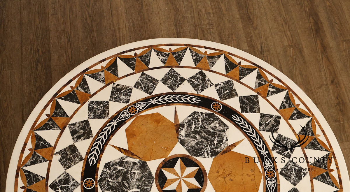 Empire Style Round Pietra Dura Center Table With Gilt Carved Base