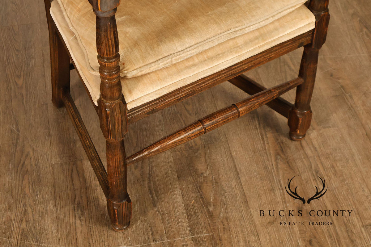 Tudor Style Pair of Oak Armchairs
