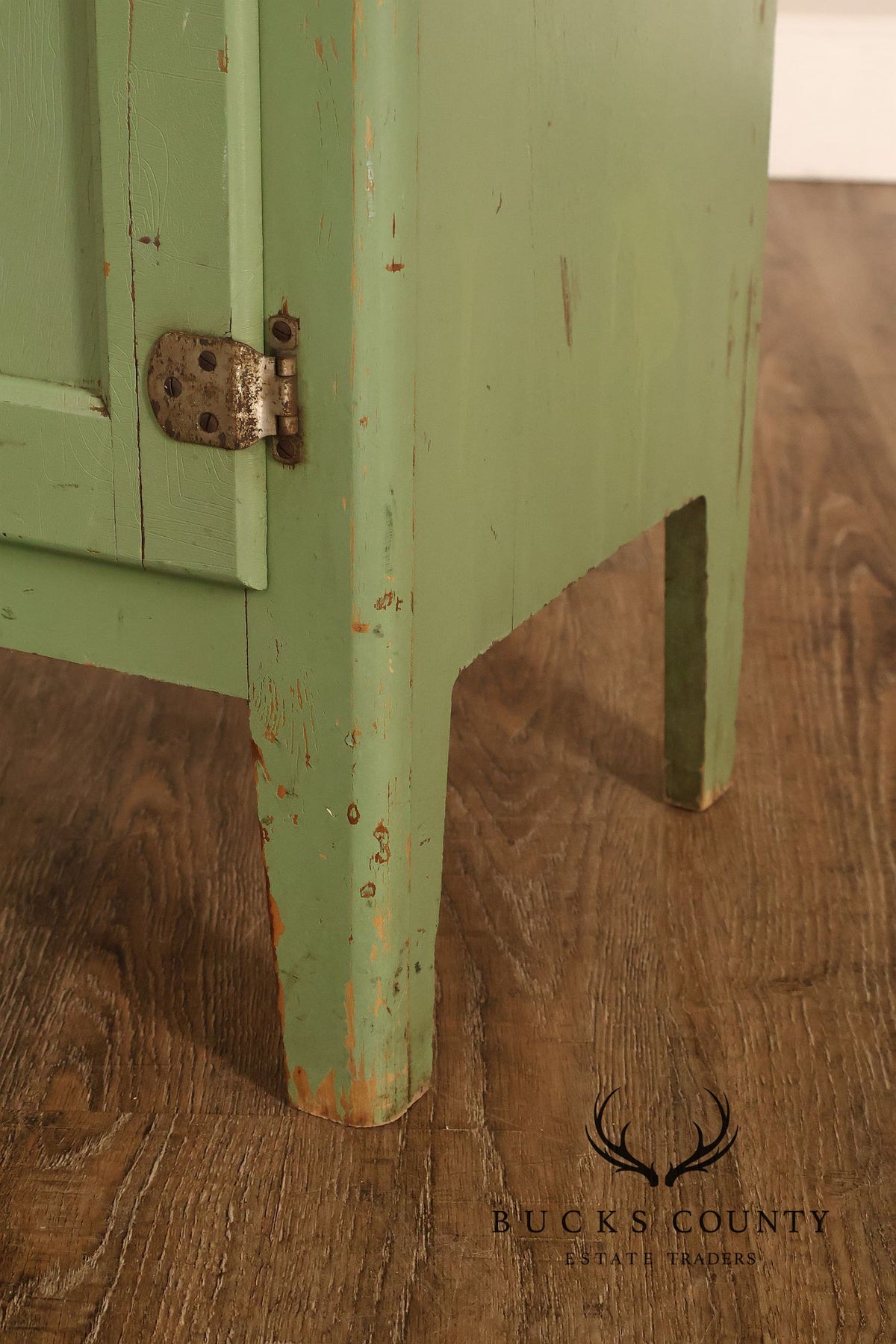Vintage Painted Green Primitive Tall Storage Chimney Cabinet