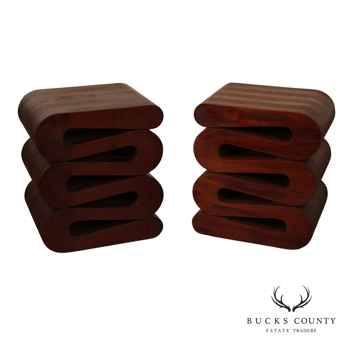 Pair Of Contemporary Sculptural Snake Form Wood End Tables