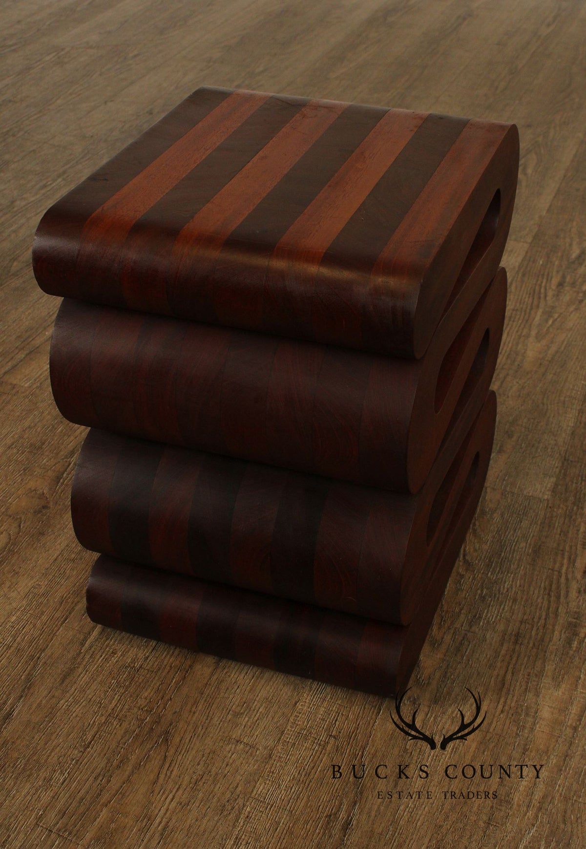 Pair Of Contemporary Sculptural Snake Form Wood End Tables