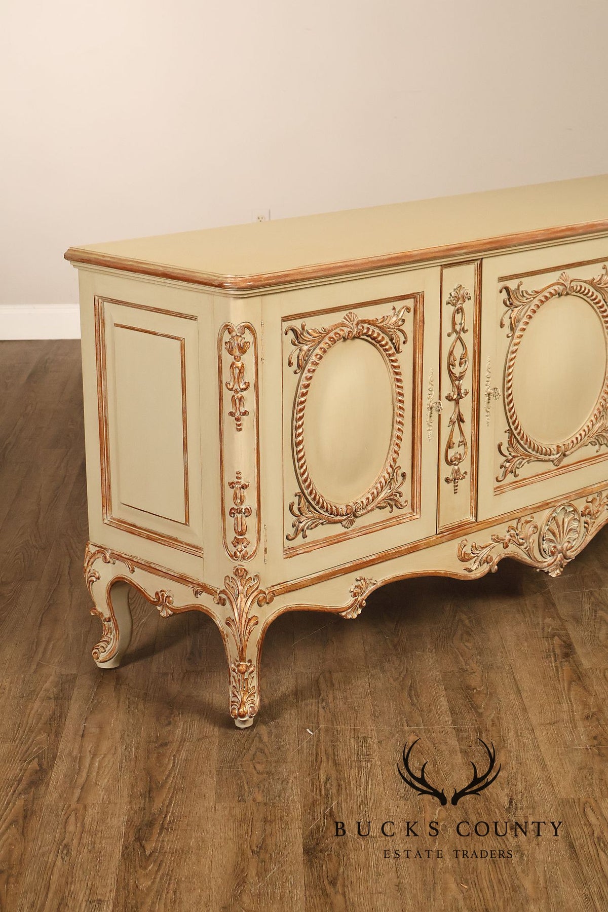 French Rococo Style Painted Sideboard Buffet Cabinet