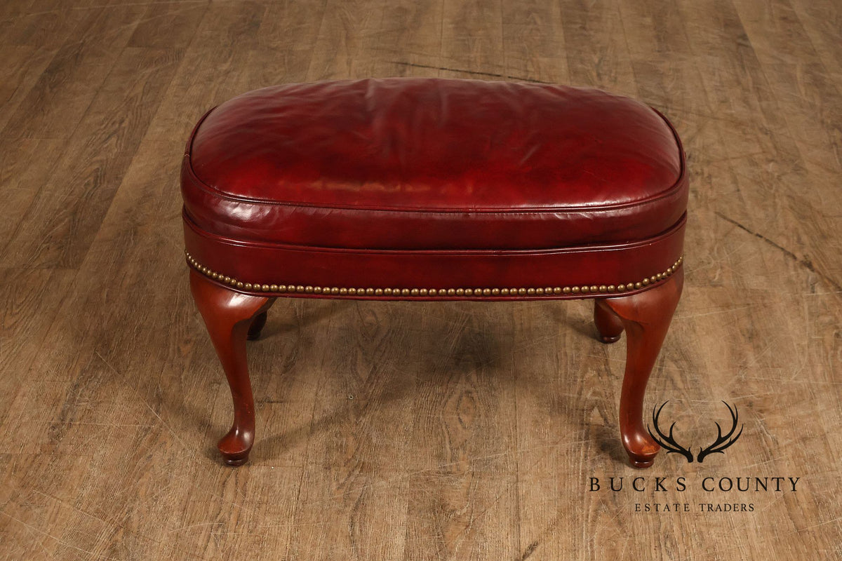 Hickory Chair Queen Anne Style Oxblood Leather Ottoman