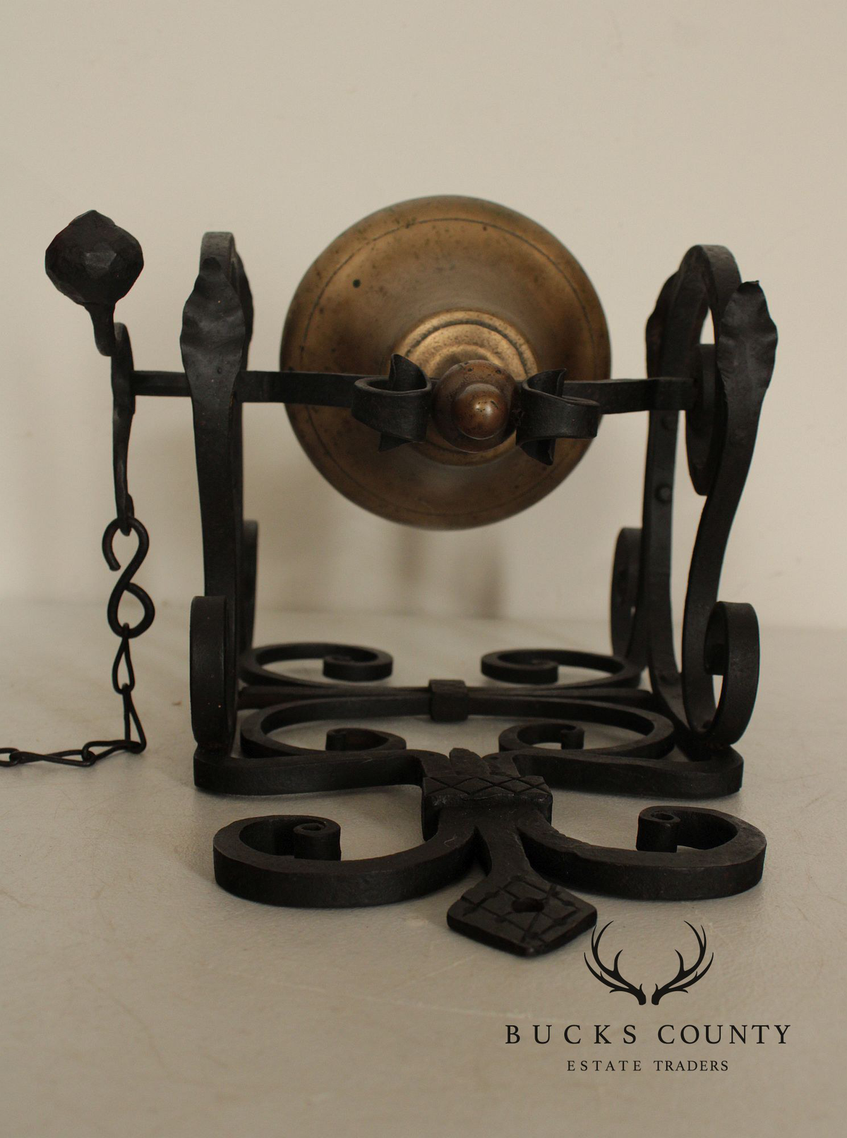 Antique Wrought Iron and Brass Wall-Mounted Bell