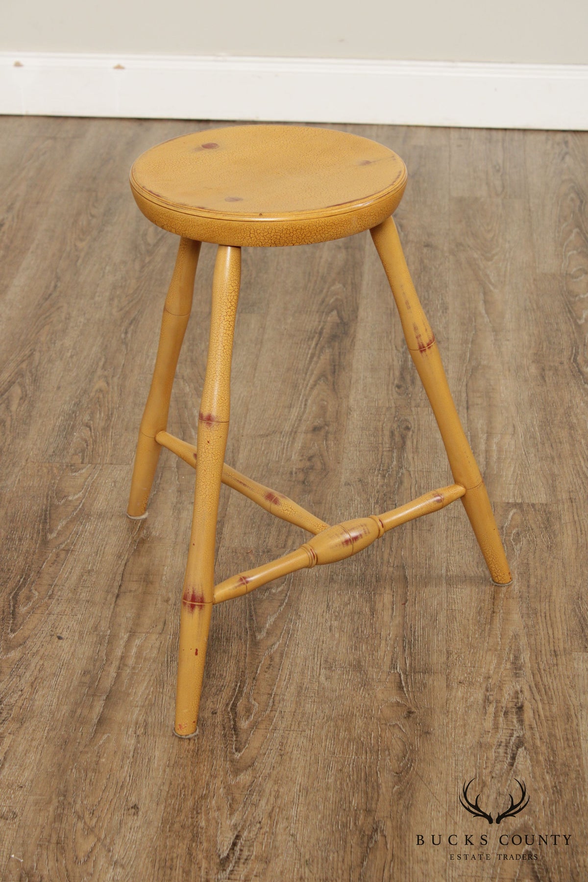 D.R. Dimes Mustard Yellow Painted 3 Legged Stool