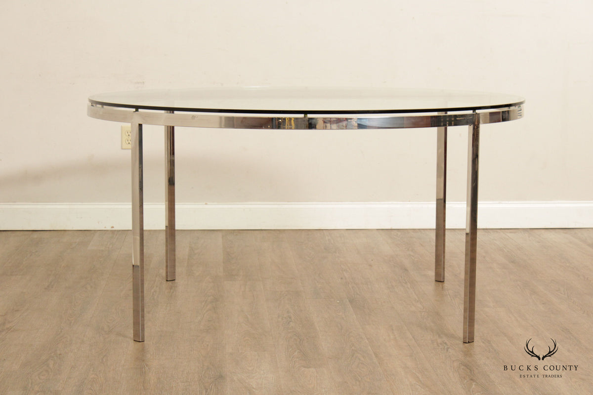 1970s Post Modern Chrome Glass Top Round Dining Table