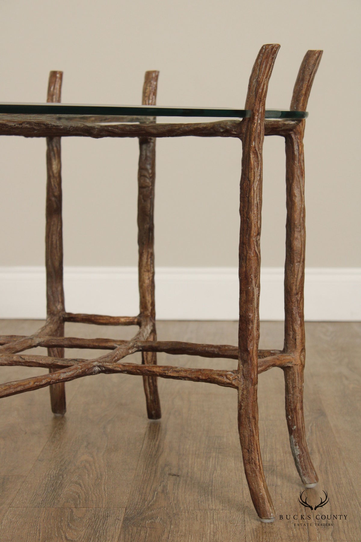 Quality Glass Top Faux Bois Coffee Table