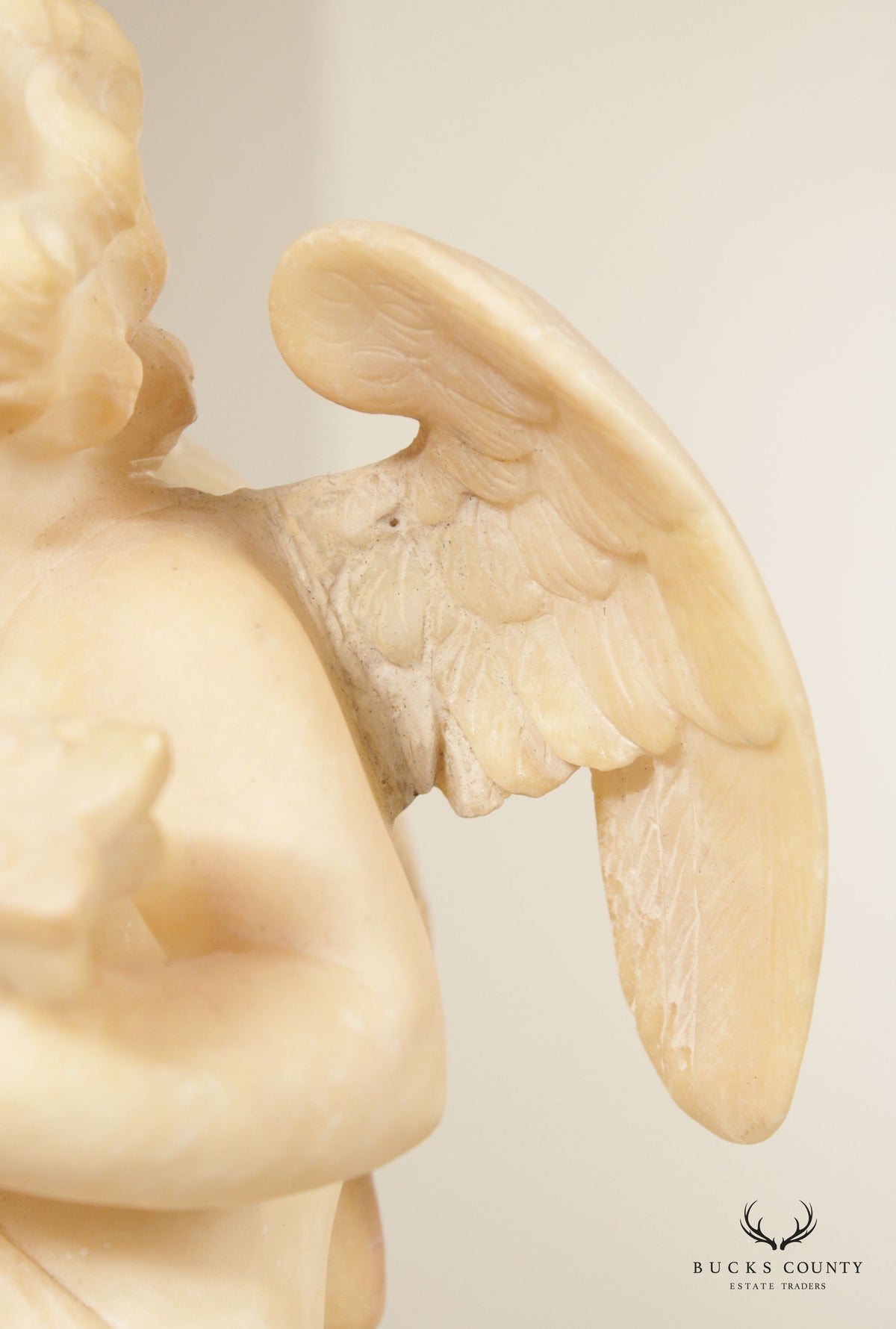 Antique Renaissance Revival Alabaster Carved Cherub Statue