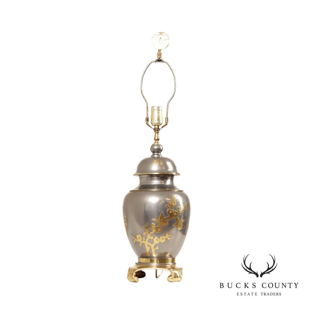 Asian Style Brass and Pewter Ginger Jar Table Lamp