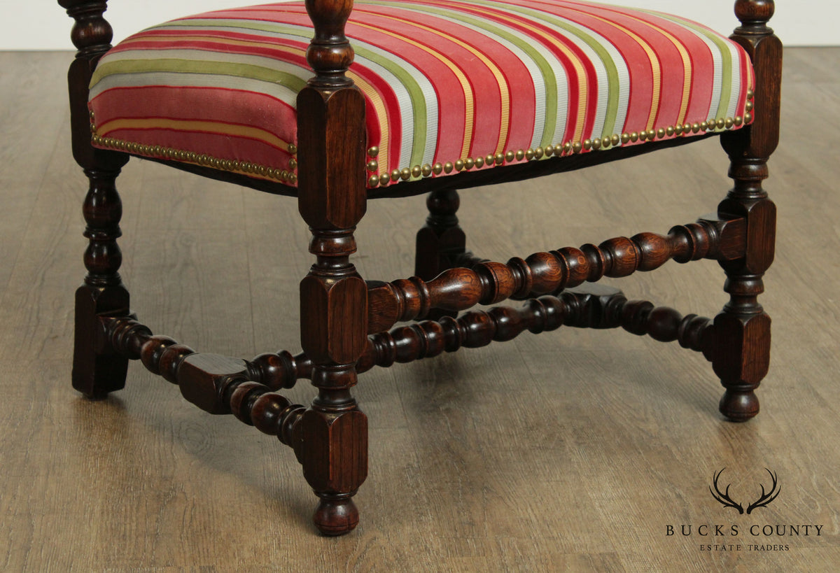 Jacobean Style Custom Quality Upholstered High Back Armchairs