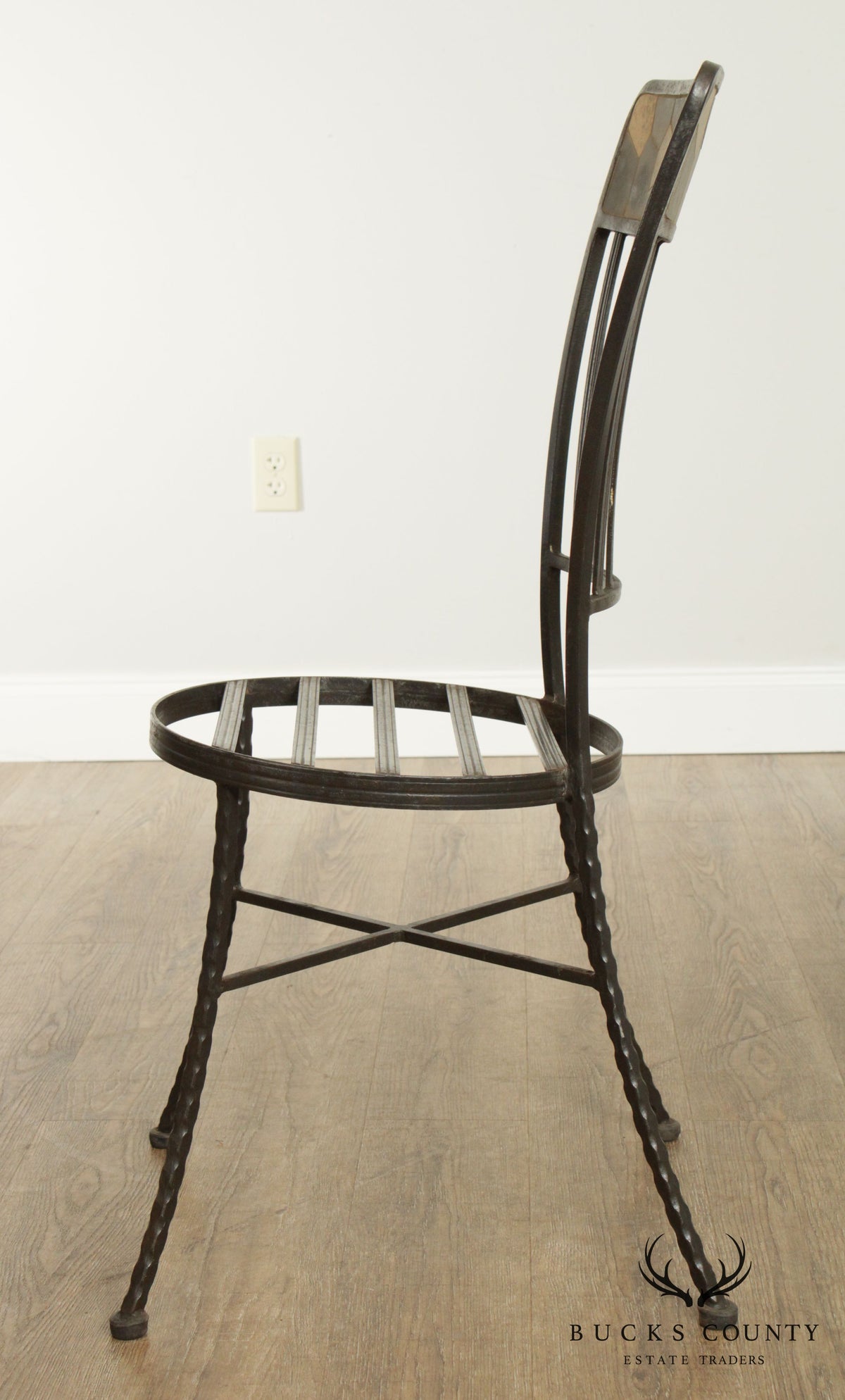 Hand Crafted Forged Iron & Stone Round 5 Piece Table + 4 Chairs Dining Set