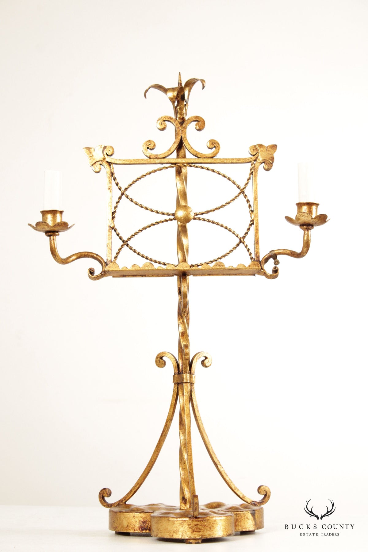 Vintage Italian Gilt Metal Candelabra Lamp Music Stand