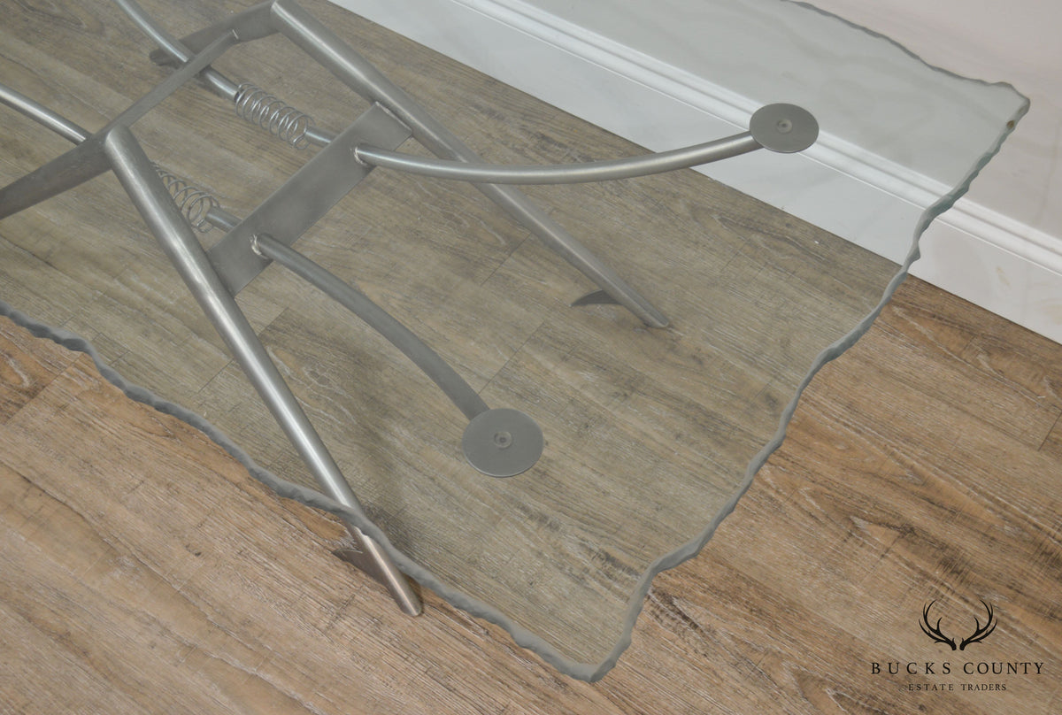 Industrial Modernistic Design Metal Base Coffee Table with Glass Top