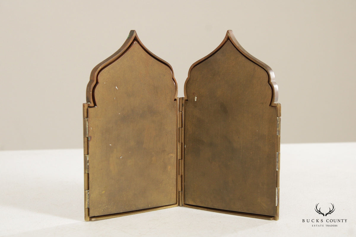 ANTIQUE RUSSIAN POLYPTYCH WITH ENAMEL TRAVEL ICON