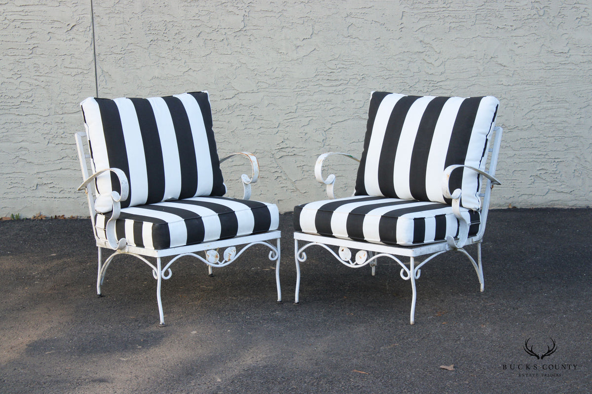 Mid Century Pair Wrought Iron Outdoor Lounge Chairs