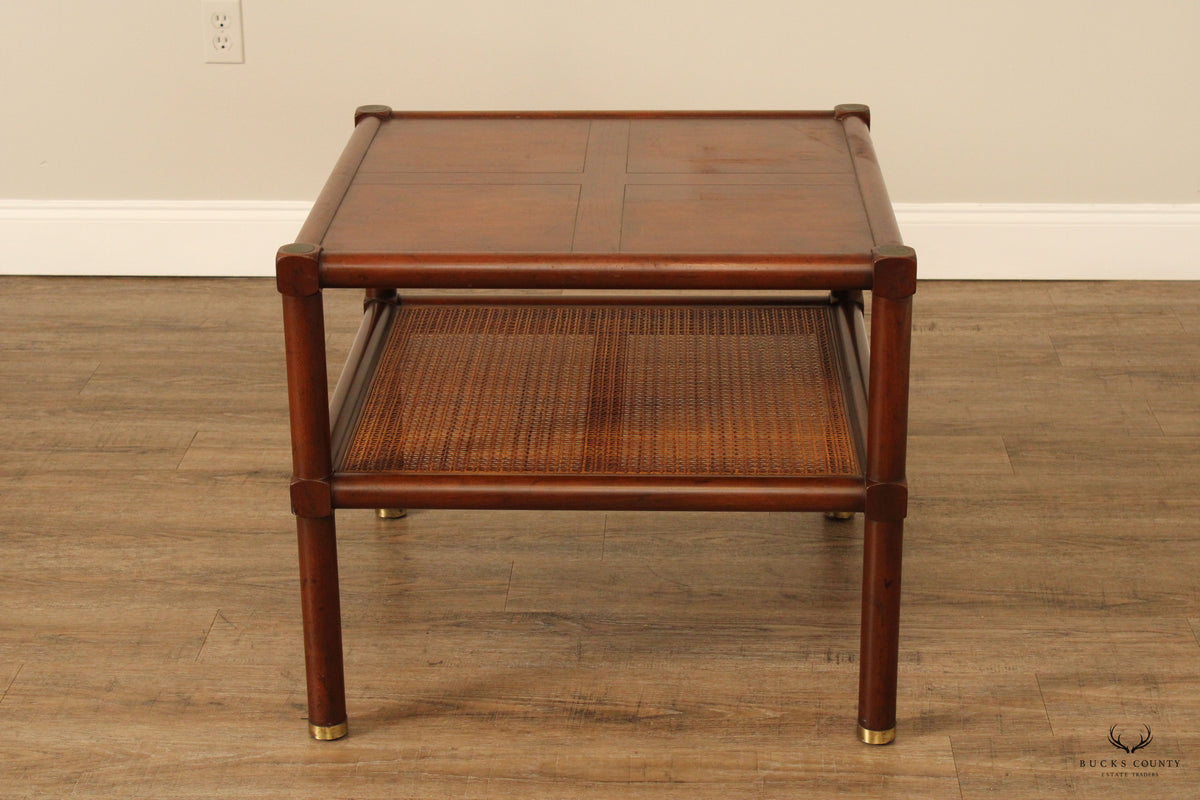 Baker Mid Century Modern Two-Tier Caned End Table