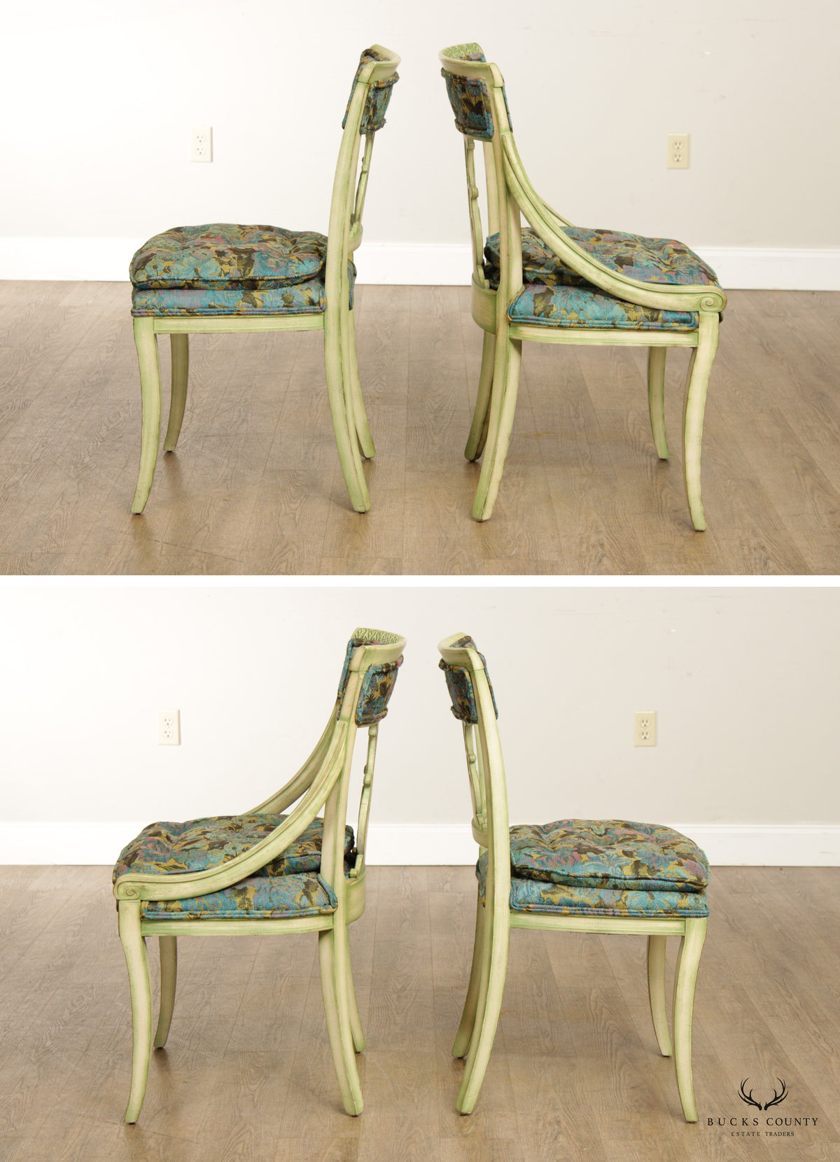 Neoclassical Empire Style Set Six Painted Dining Chairs