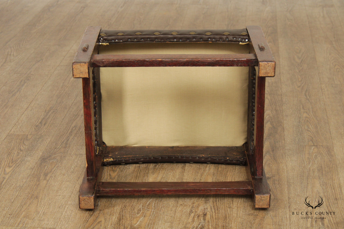 Gustav Stickley Antique Arts and Crafts Mission Oak And Leather Footstool