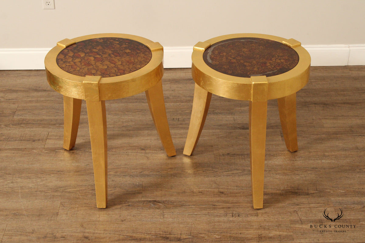 Hollywood Regency Pair of Gold Painted Side Tables