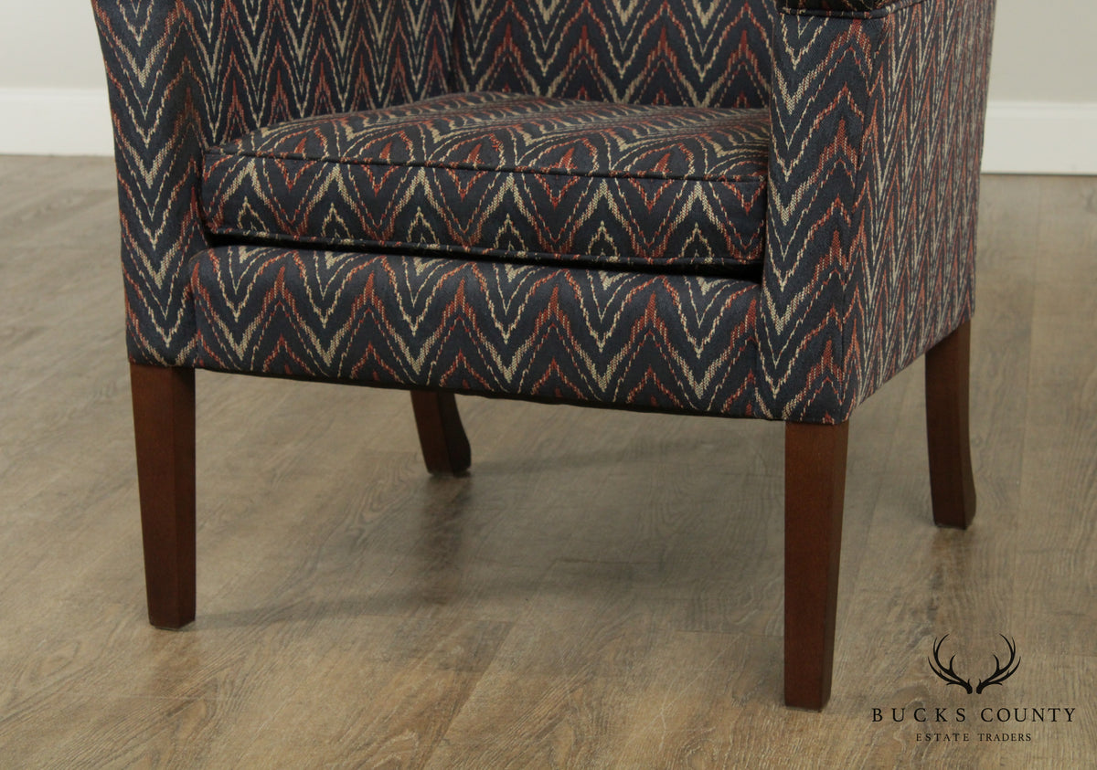 George III Style Custom Flame Stitch Upholstered Wing Chair