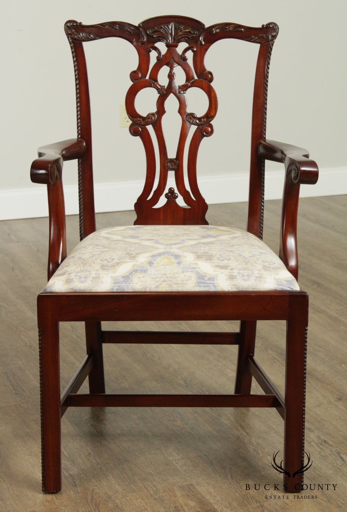 Maitland Smith Chippendale Style Pair Mahogany Armchairs