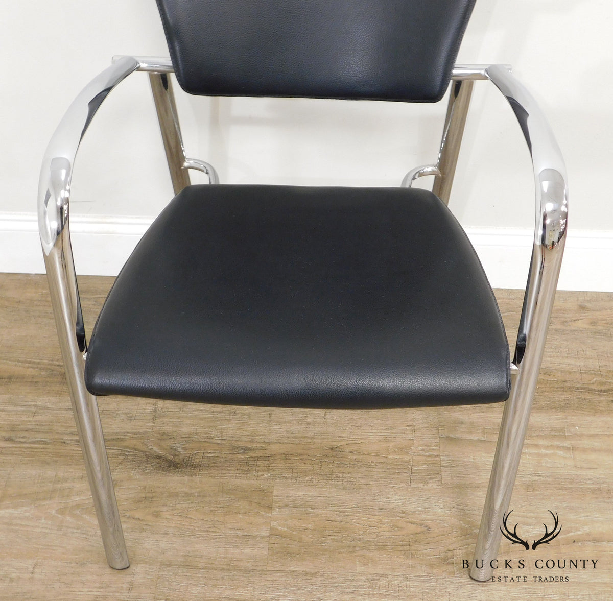 Brayton International Collection Steelcase Pair Chrome & Black Leatherette Armchairs