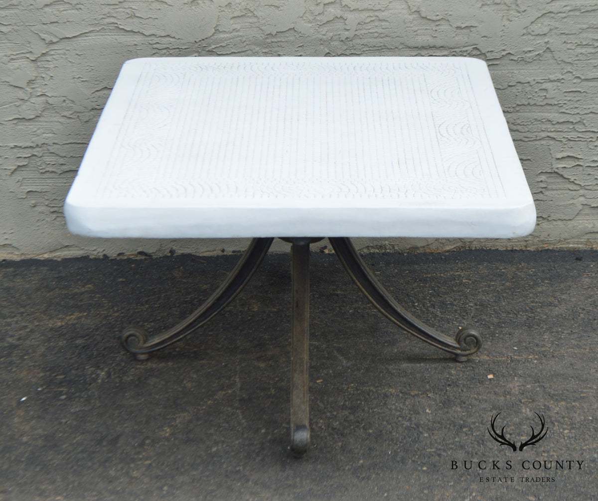 Quality Cast Aluminum & Faux Stone Top Patio Coffee or Cocktail Table