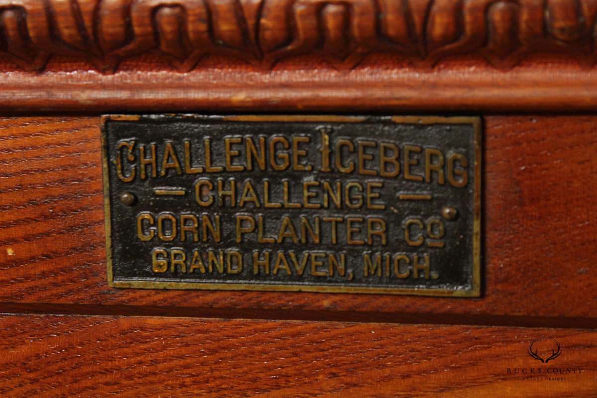 Antique Challenge Iceberg Oak and Tin Lift Lid Icebox