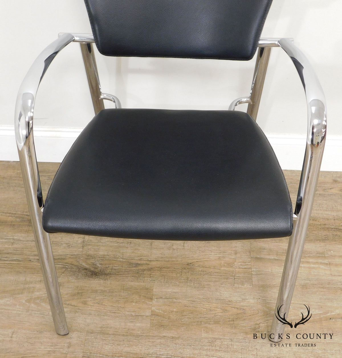 Brayton International Collection Steelcase Pair Chrome & Black Leatherette Armchairs