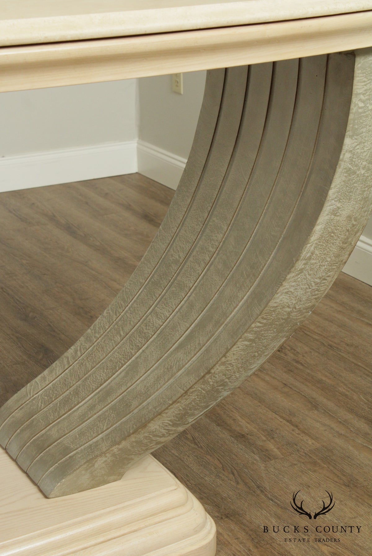 Large Postmodern Travertine Top Console Table