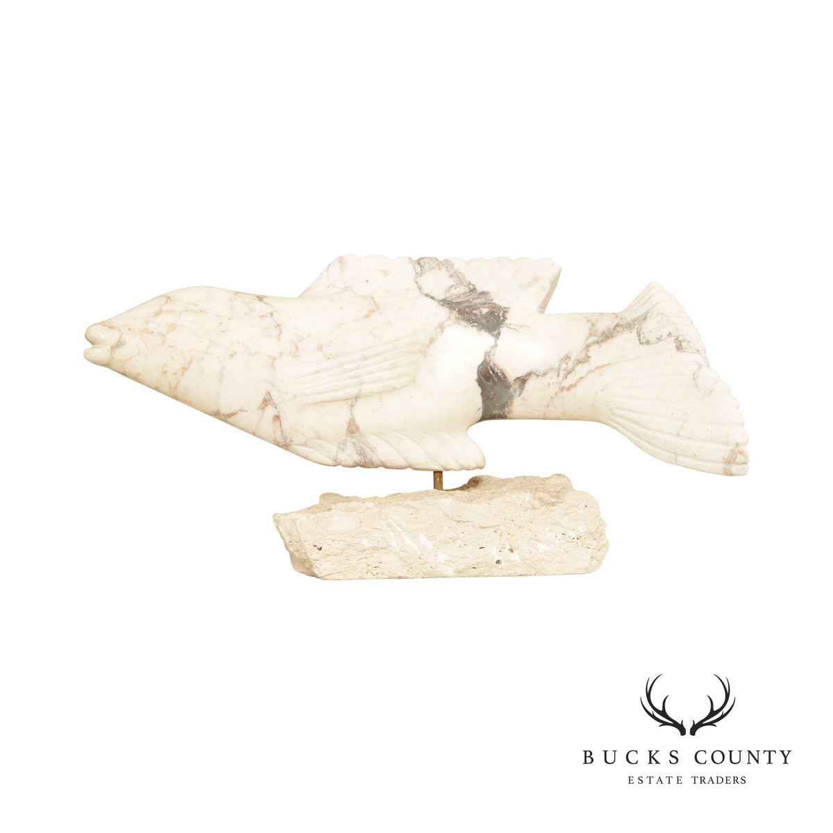 Richard H. Bailey Studio Carved Marble Fish Sculpture