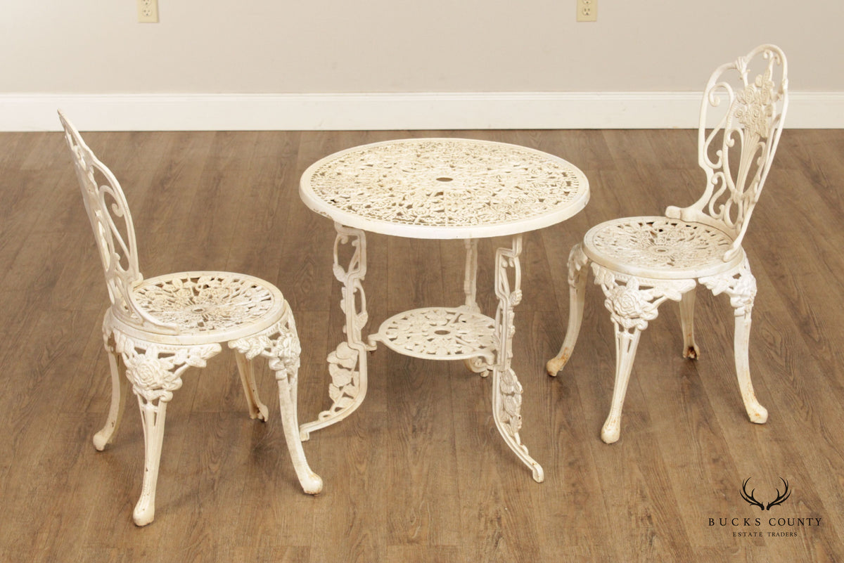 Victorian Style Vintage Cast Iron Three Piece Garden Table and Chairs Set
