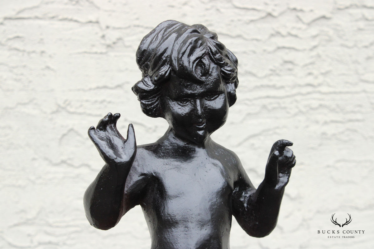 Neoclassical Style Cast Iron Cherub and Swan Garden Bird Bath