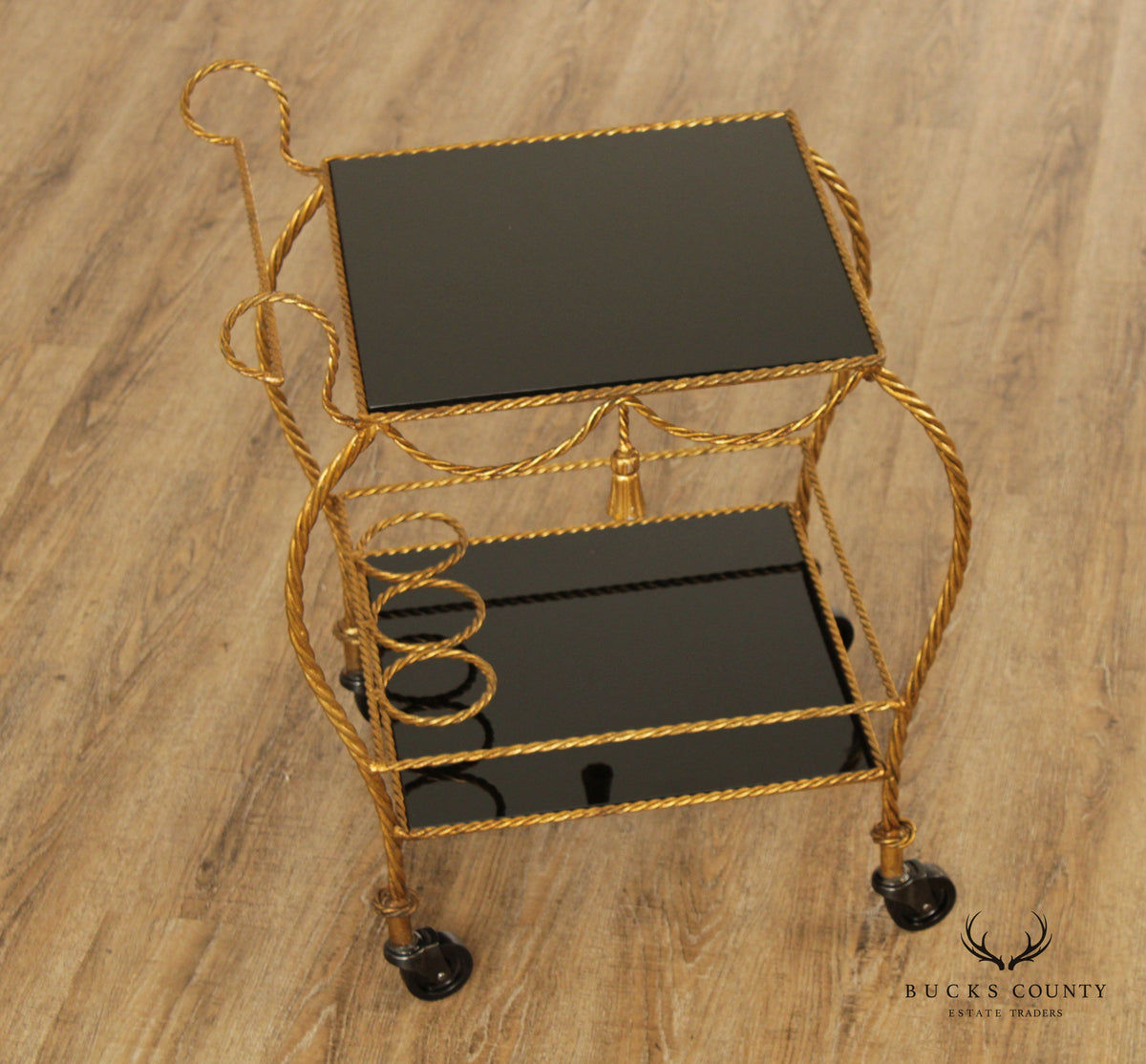 Edward P. Paul Italian Hand Forged Gilt Metal  Corda Bar Cart Serving Trolley