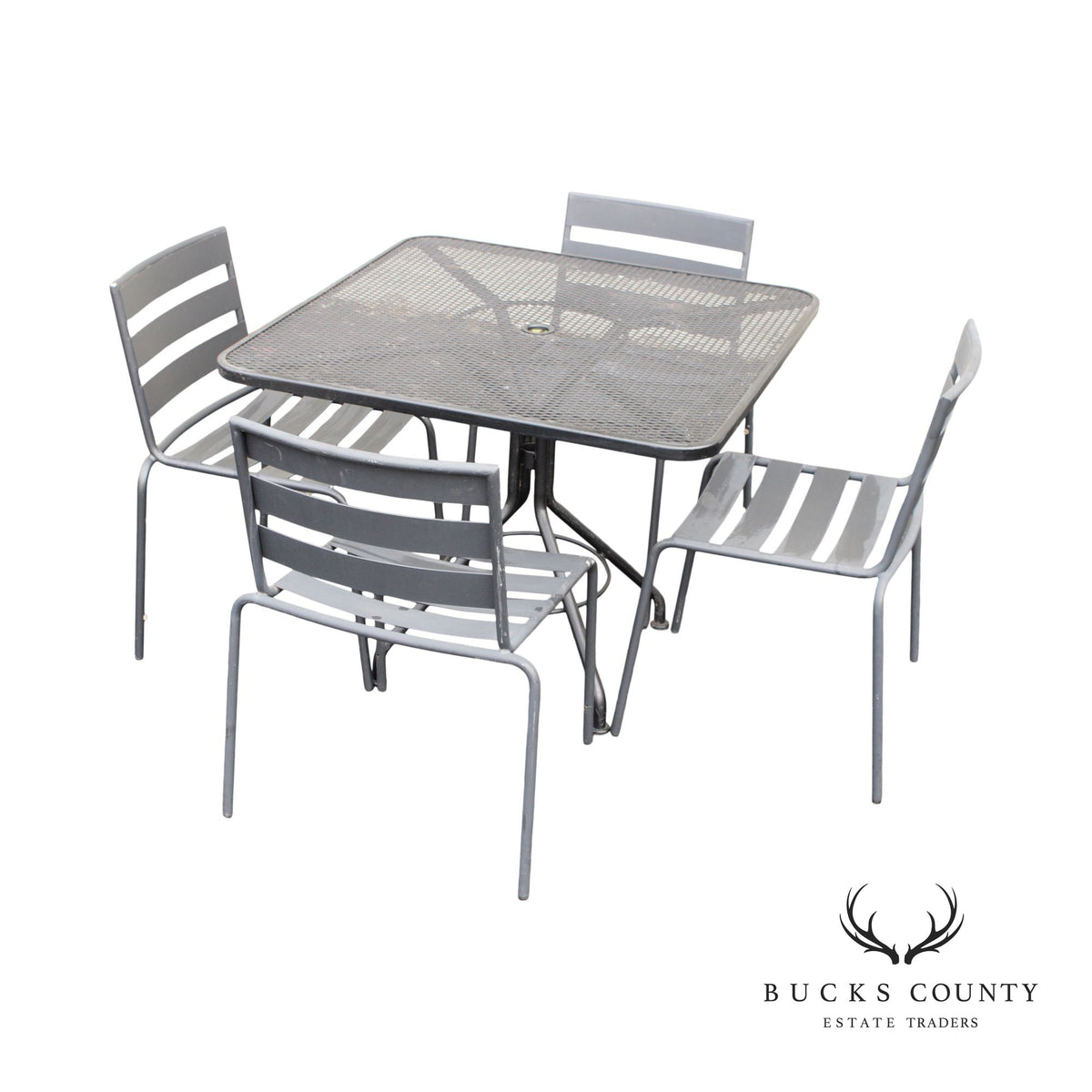 Woodard 'Metro' Wrought Iron Outdoor Dining Table and Four Chairs Patio Set