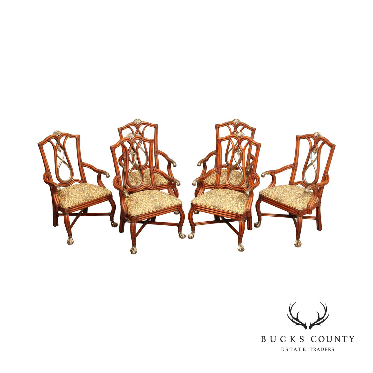 Century Furniture British Colonial Style Set of Six Bamboo Dining Chairs