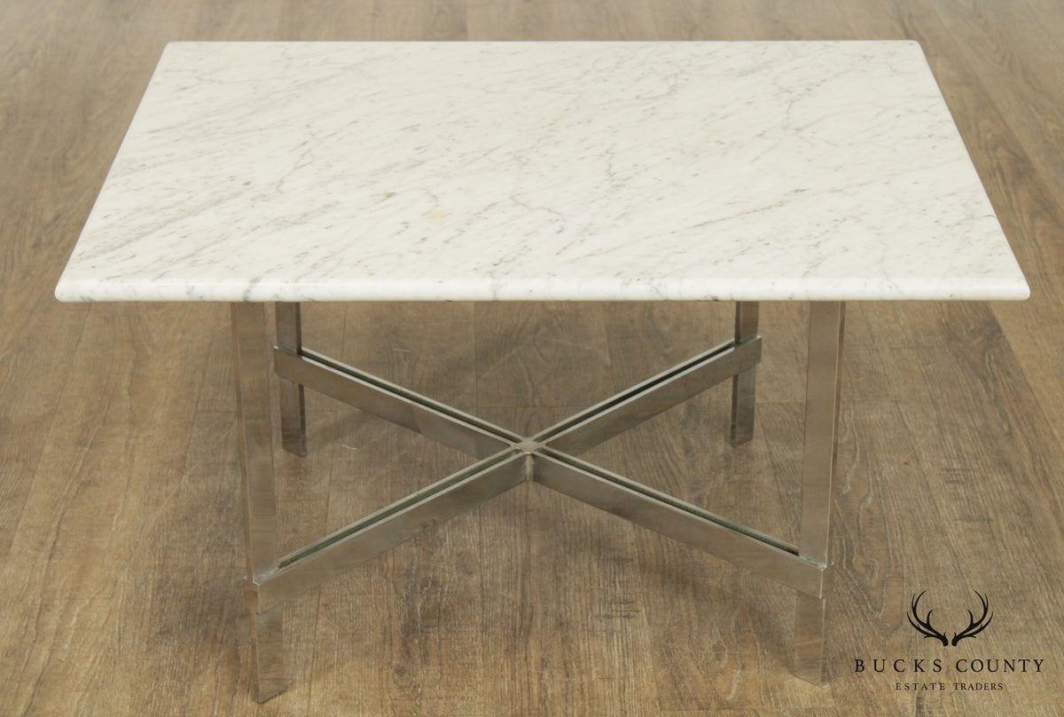 Mid Century Modern Heavy Chrome X Base, Marble Top Coffee Table