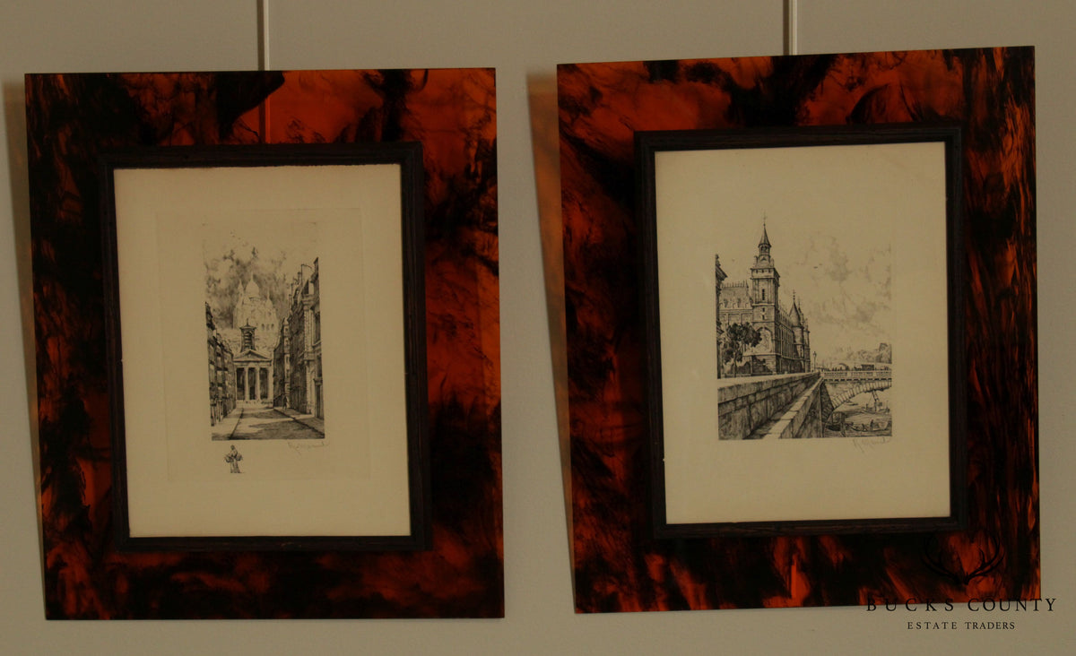 French Paris Street Scene Pair of Etchings