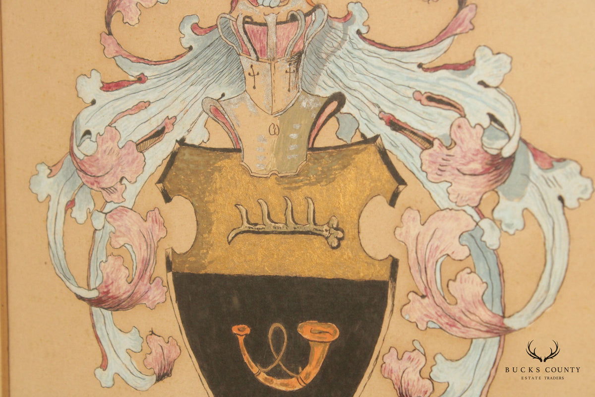 Vintage German 'Jaeger' Coat of Arms Crest, Custom Framed