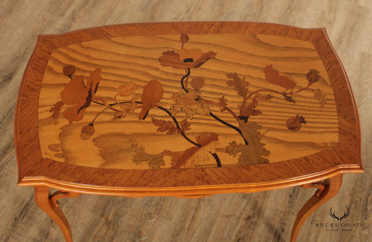 French Art Nouveau Antique Marquetry Inlaid Table