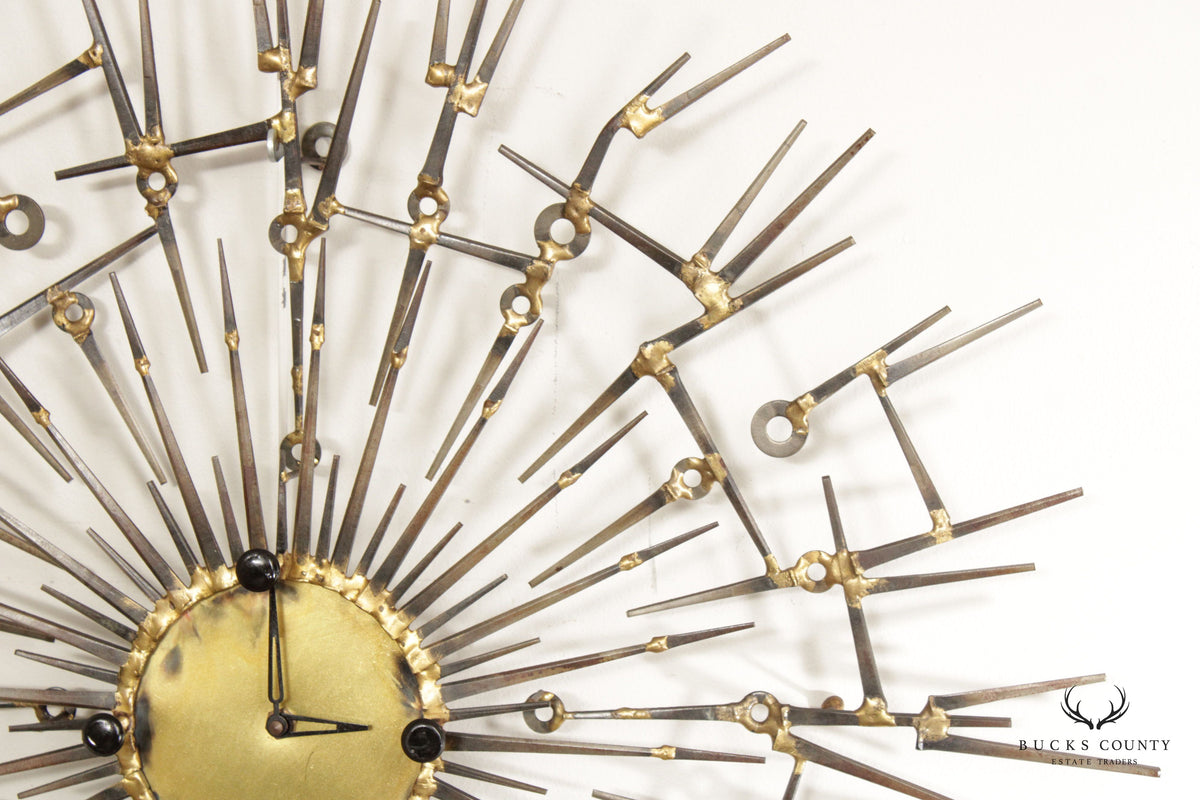 Brutalist Style Sculptural Sunburst Nail Wall Clock