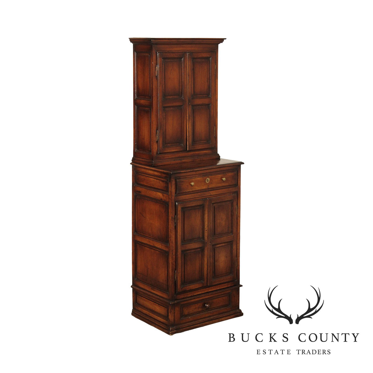 Antique English Pine Narrow Step Back Cabinet