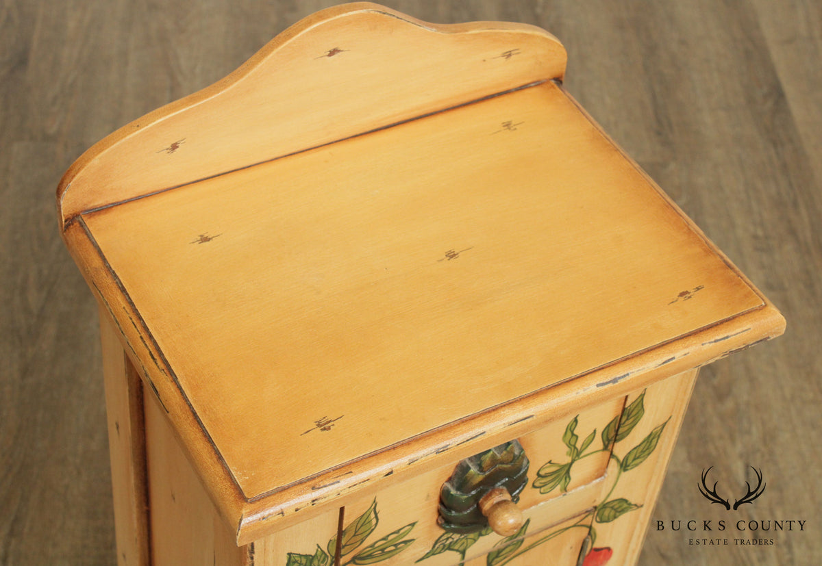 Country Folk Art Style Hand Painted Narrow Storage Cabinet