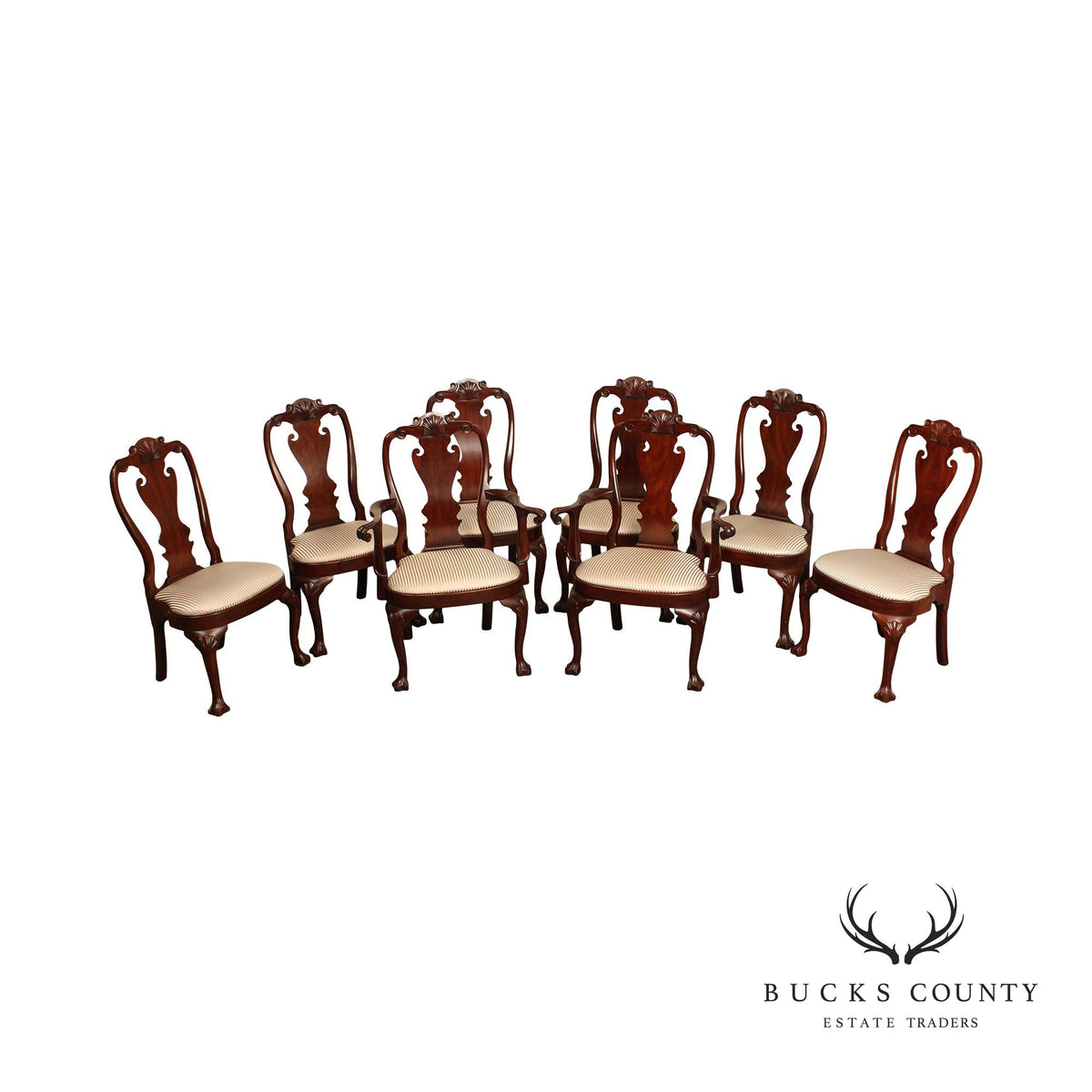 Henkel Harris Philadelphia Queen Anne Style Set Eight Mahogany Dining Chairs