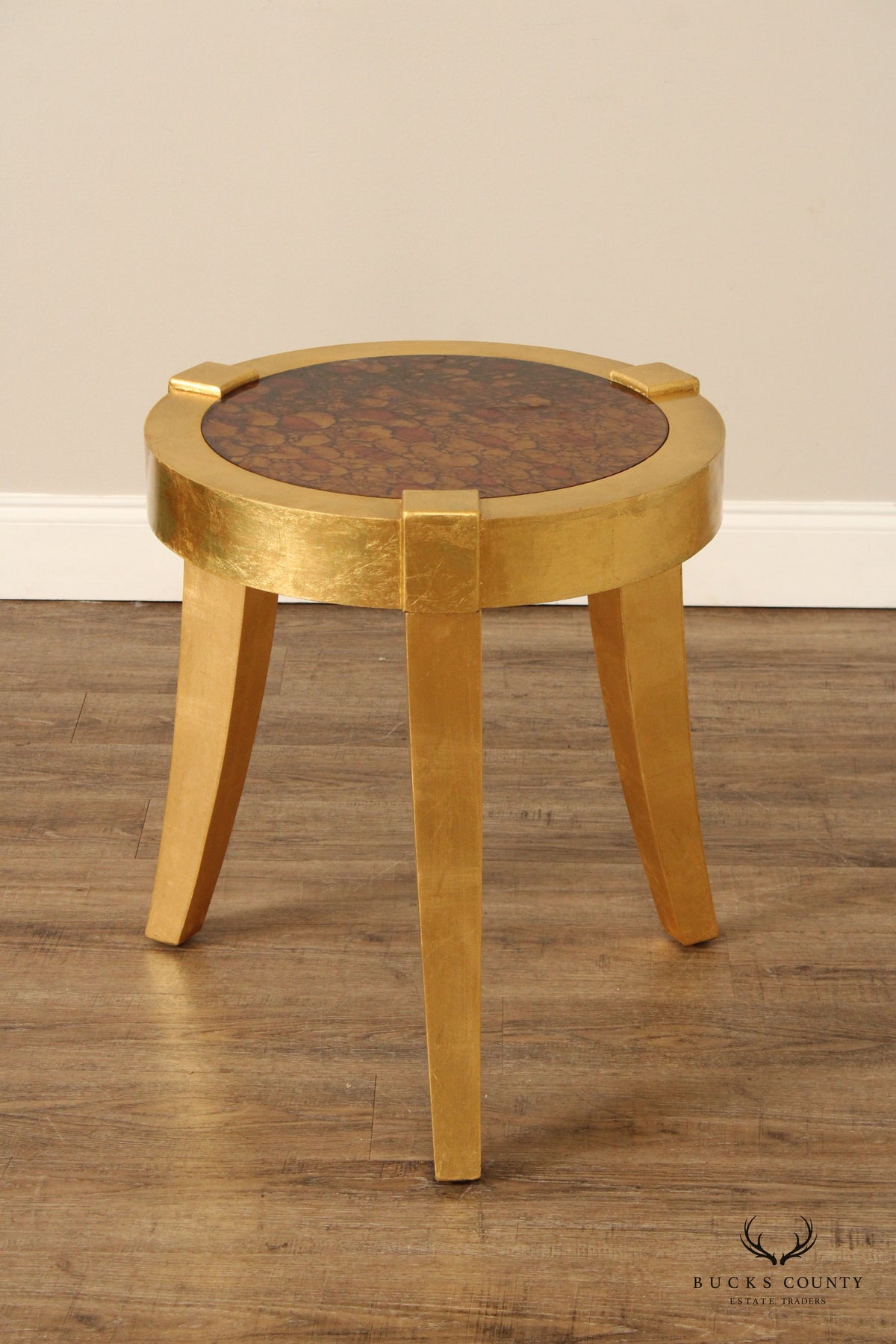 Hollywood Regency Pair of Gold Painted Side Tables