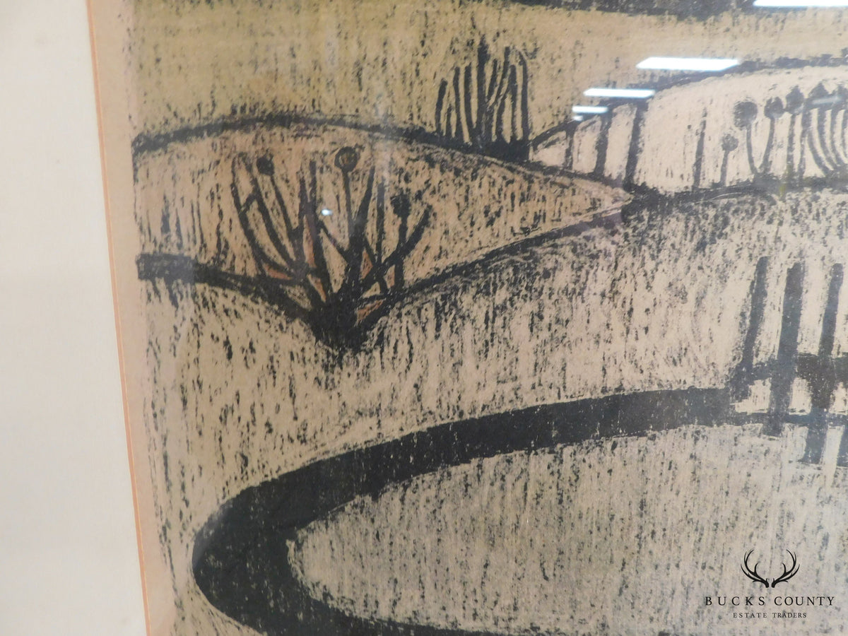 Mid Century Abstract Landscape Woodblock Print