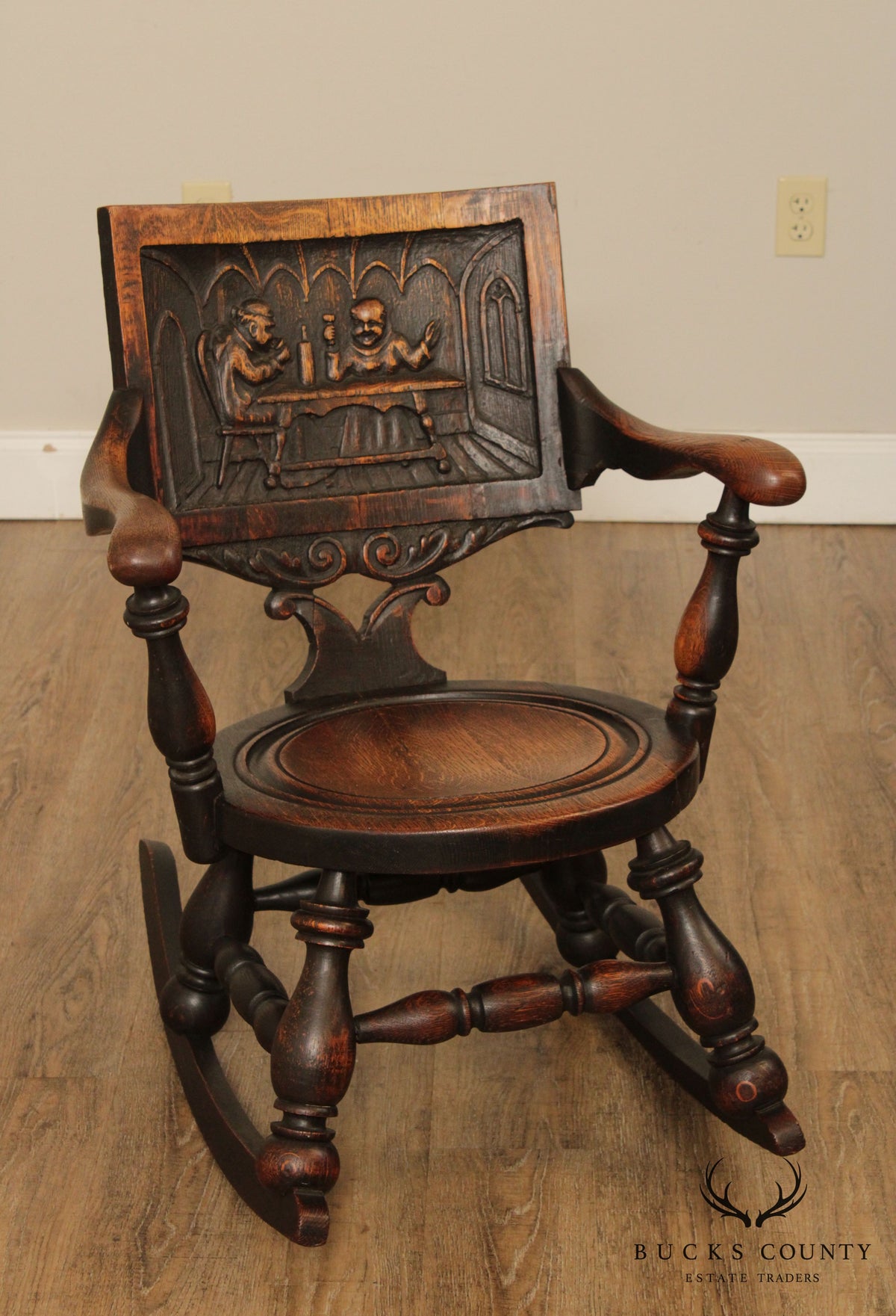 Antique George Arndt Oak Carved Rocker