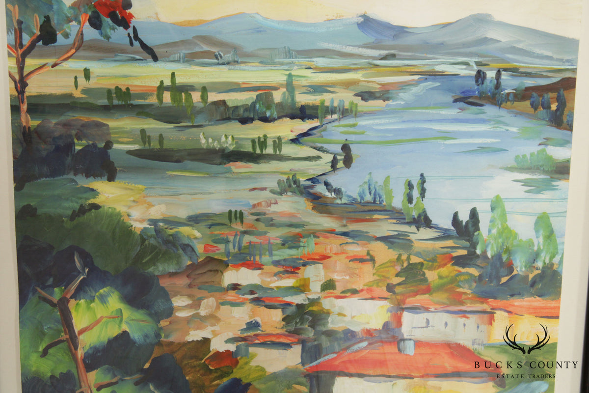 Impressionist Style Mediterranean Village Landscape Fine Art Print