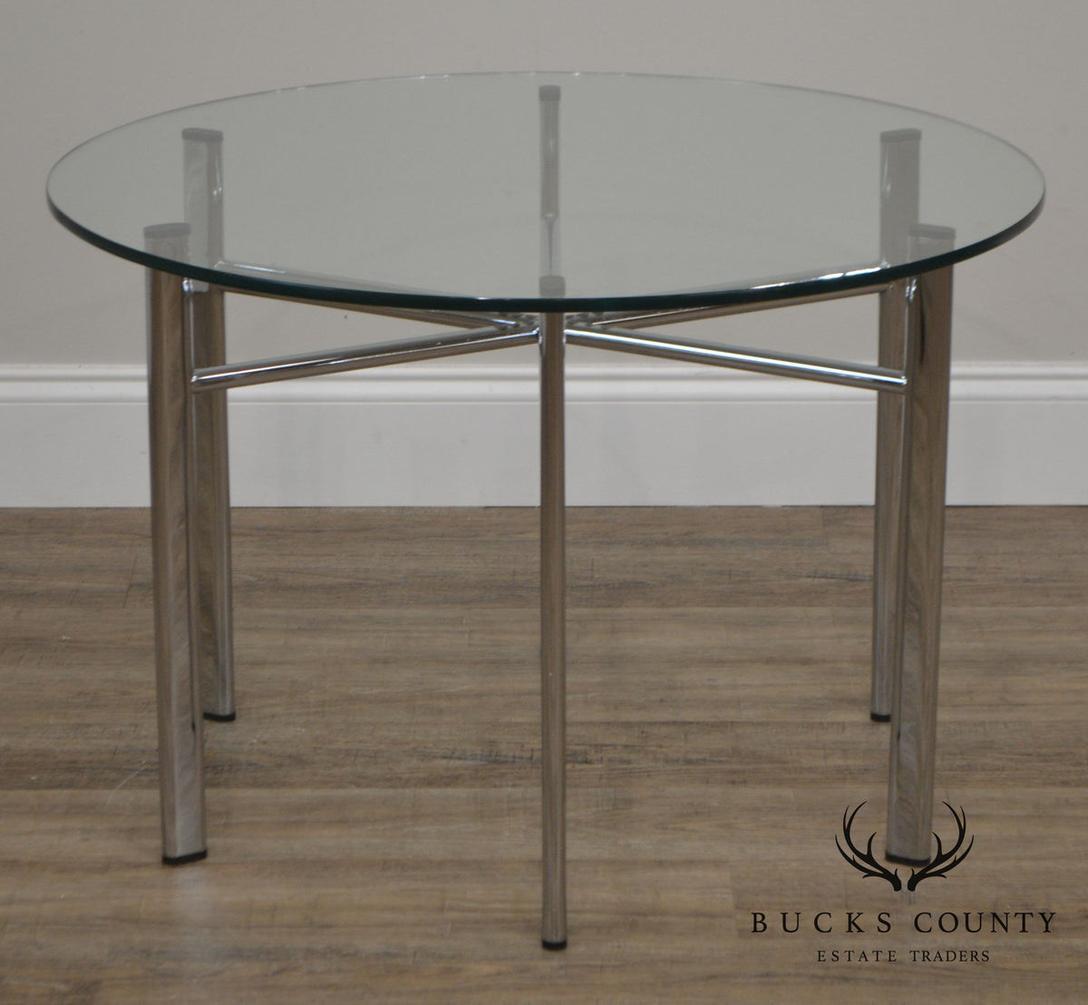 Round Glass Top Side Table w/ Chrome Base