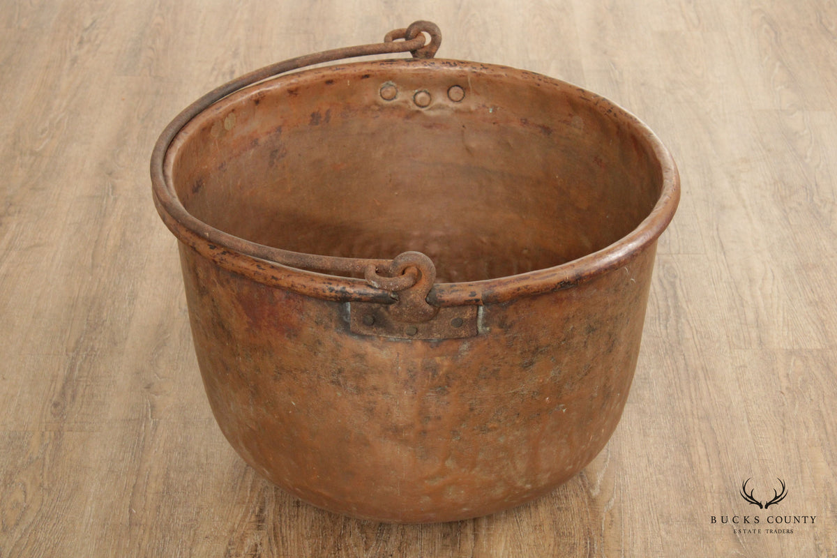 Antique Hammered Copper Pot with Iron Handle